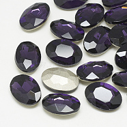 Pointed Back Glass Rhinestone Cabochons, Back Plated, Faceted, Oval, Tanzanite, 14x10x4.5mm(RGLA-T080-10x14mm-16)