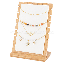 Bamboo Wood Multiple Necklace Display Stands, Pendant Necklace Holder Organizer, with Imitation Leather Soft Mat, Rectangle, White, Finish Product: 17x9.5x25.1cm, 2pcs/set(NDIS-WH0009-13A-WH)