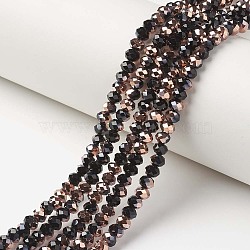 Electroplate Opaque Glass Beads Strands, Half Copper Plated, Faceted, Rondelle, Black, 3x2mm, Hole: 0.8mm, about 165~169pcs/strand, 15~16 inch(38~40cm)(EGLA-A034-P2mm-N01)