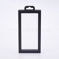 Plastic Frame Stands, with Transparent Membrane, For Ring, Pendant, Bracelet Jewelry Display, Rectangle, Black, 20x9.2x2cm(ODIS-P006-01B)