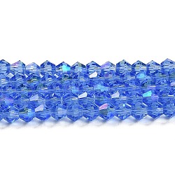 Transparent Electroplate Glass Beads Strands, AB Color Plated, Faceted, Bicone, Light Blue, 4x4mm, Hole: 0.8mm, about 87~98pcs/strand, 12.76~14.61 inch(32.4~37.1cm)(GLAA-F029-4mm-D07)