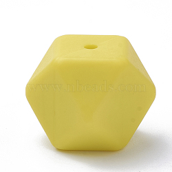 Food Grade Eco-Friendly Silicone Beads, Chewing Beads For Teethers, DIY Nursing Necklaces Making, Faceted Cube, Lemon Chiffon, 14x14x14mm, Hole: 2mm(SIL-Q009B-60)