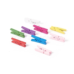 Natural Wooden Craft Pegs Clips, Clothespins, Craft Photo Clips, Mixed Color, 25x7.5x5.5mm(WOOD-E010-02D)