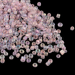 12/0 Glass Seed Beads, Trans.Inside Colours Rainbow Round, Pearl Pink, 2mm, about 30000pcs/pound(SDB209)