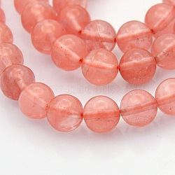 Cherry Quartz Glass Beads Strands, Round, Coral, 8~9mm, Hole: 1mm, about 45~47pcs/strand, 15 inch(G-N0120-32B-8mm)