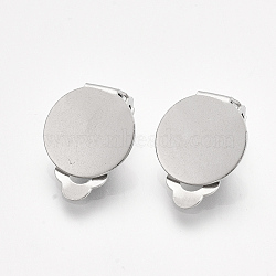 304 Stainless Steel Clip-on Earring Findings, with Round Flat Pad, Flat Round, Stainless Steel Color, Tray: 12mm, 18x12x6.5mm, Hole: 3mm(X-STAS-T045-33C-P)