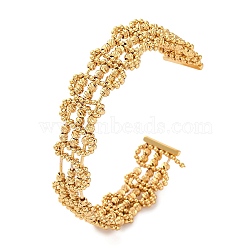 Brass Beads Open Cuff Bangles, Multi Strand Bracelets for Women, Golden, 5/8 inch(1.5cm), Inner Diameter: 2-1/4 inch(5.8cm)(KK-S404-03G)