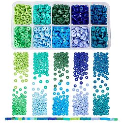 SUNNYCLUE 2700Pcs 10 Colors Flat Round Handmade Polymer Clay Beads, Disc Heishi Beads for Hawaiian Earring Bracelet Necklace Jewelry Making, Mixed Color, 6x1mm, Hole: 2mm, about 270pcs/color(CLAY-SC0001-33C)