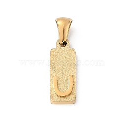 304 Stainless Steel Pendants, Golden, Rectangle with Letter Charm, Letter U, 17.5x6.5x3mm, Hole: 3x6mm(STAS-Z120-03U-G)