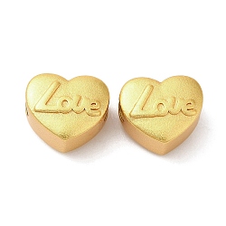Rack Plating Brass Beads, Long-Lasting Plated, Heart with Word Love, Matte Gold Color, 10x11x7.5mm, Hole: 3.5mm(KK-M245-05MG)