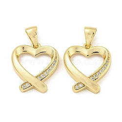 Brass Micro Pave Clear Cubic Zirconia Pendants, Heart, Real 18K Gold Plated, 19x16.5x3.5mm, Hole: 5.5x3.5mm(ZIRC-P113-07F-G)