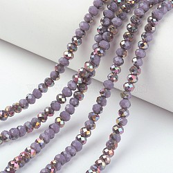 Electroplate Opaque Glass Beads Strands, Half Rose Gold Plated, Faceted, Rondelle, Plum, 8x6mm, Hole: 1mm, about 65~68pcs/strand, 15.7~16.1 inch(40~41cm)(EGLA-A034-P8mm-R12)