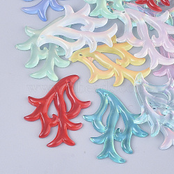 Translucent Resin Pendants, Grass Shape, Mixed Color, 27x21.5x2mm, Hole: 1.4mm(X-RESI-T040-005)