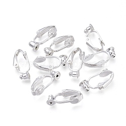 Brass Clip-on Earring Findings, Silver Color Plated, Nickel Free, about 6mm wide, 19mm long, 9mm thick, hole: 1mm(X-KK-Q115-S-NF)