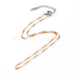 Glass Seed Beads Beaded Necklaces, with 304 Stainless Steel Lobster Claw Clasps, Stainless Steel Color, Sandy Brown, 16.06 inch(40.8cm)(NJEW-JN03277-05)