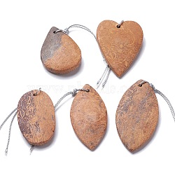 Natural Script Jasper/Coquina Jasper Pendants, Mixed Shapes, 42~60x25~34x5~8.5mm, Hole: 1.8mm(G-L563-002)