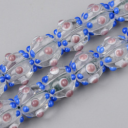 Handmade Lampwork Beads Strands, Bumpy, Corrugated Beads, Round, Clear, 14x14x12mm, Hole: 1.5mm, about 45pcs/strand, 25.20 inch(64cm)(LAMP-N021-007B)