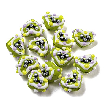 Hand Painted Acrylic with Enamel Beads, Heart, Yellow Green, 15~18.5x19
~21x10~15mm, Hole: 2.2mm