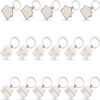 17Pcs 3 Style Zinc Alloy Keychain, with Iron Key Ring, House, Platinum, 66~73mm, 5~6pcs/style