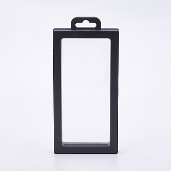 Plastic Frame Stands, with Transparent Membrane, For Ring, Pendant, Bracelet Jewelry Display, Rectangle, Black, 20x9.2x2cm