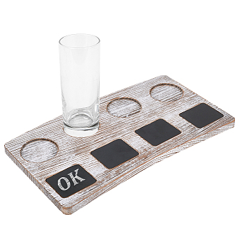 Wooden Shot Glasses Serving Tray, Curved Rectangle, with Small Blackboards, , Mixed Color, Plate: 190x328x14mm, Round Tray: 57x4mm, 1pc, Black Board: 49x56x4mm, 4pcs