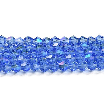 Transparent Electroplate Glass Beads Strands, AB Color Plated, Faceted, Bicone, Light Blue, 4x4mm, Hole: 0.8mm, about 87~98pcs/strand, 12.76~14.61 inch(32.4~37.1cm)