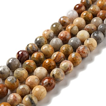 Natural Crazy Agate Beads Strands, Faceted(128 Facets), Round, 10mm, Hole: 1mm, about 36~38pcs/strand, 14.17~14.96 inch(36~38cm)
