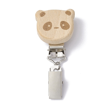 Iron ID Card Clips with Wood Animal, Badge Holder Clip, Panda, 73mm