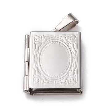 304 Stainless Steel Locket Pendants, Photo Frame Charms for Necklaces, Rectangle, Stainless Steel Color, 26x19x5mm, Hole: 3x7mm, Inner Diameter: 9.5x14.5mm