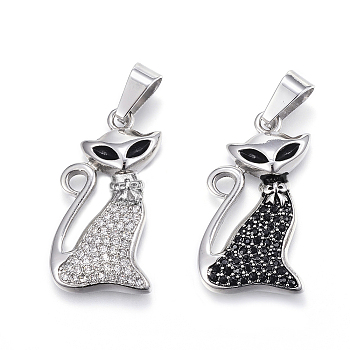 316 Surgical Stainless Steel Pendants, with Rhinestone, Fox, Mixed Color, 32.5x17x4mm, Hole: 9x4.5mm