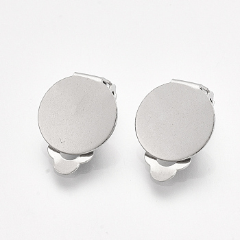 304 Stainless Steel Clip-on Earring Findings, with Round Flat Pad, Flat Round, Stainless Steel Color, Tray: 12mm, 18x12x6.5mm, Hole: 3mm