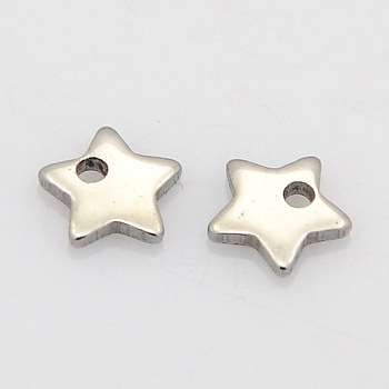 Star 304 Stainless Steel Charms, Stainless Steel Color, 6x6x1mm, Hole: 0.5mm