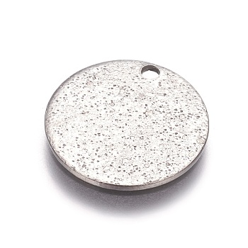 304 Stainless Steel Textured Pendants, Flat Round, Stainless Steel Color, 15x1mm, Hole: 1.6mm