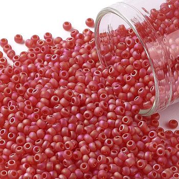 TOHO Round Seed Beads, Japanese Seed Beads, (165F) Matte Transparent AB Ruby, 11/0, 2.2mm, Hole: 0.8mm, about 50000pcs/pound
