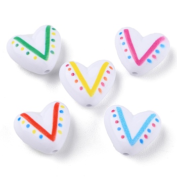 Printed Opaque Acrylic Beads, Heart, Mixed Color, 15x17x8mm, Hole: 1.8mm