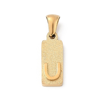 304 Stainless Steel Pendants, Golden, Rectangle with Letter Charm, Letter U, 17.5x6.5x3mm, Hole: 3x6mm