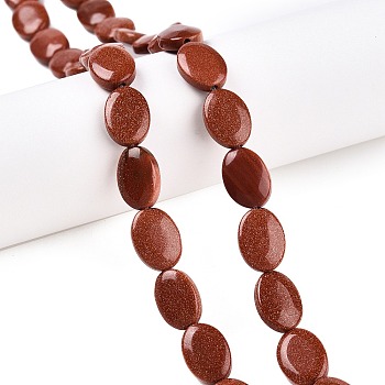 Synthetic Goldstone Beads Strands, Flat Oval, 14x10x5.5mm, Hole: 1.2mm, about 28pcs/strand, 15.55''(39.5cm)