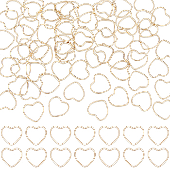 80Pcs Brass Linking Rings, Long-Lasting Plated, Heart, Real 24K Gold Plated, 9x10x1mm, Inner Diameter: 9x7.5mm
