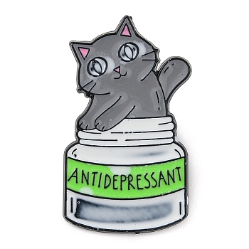 Cat Can Zinc Alloy Enamel Pin Brooch, Gray, 30x17mm