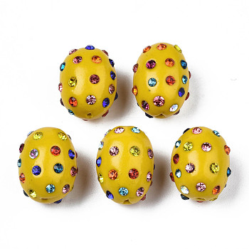 Polymer Clay Rhinestone Beads, Pave Disco Ball Beads, Oval, Goldenrod, PP15(2.1~2.2mm), 16.5~18x13~14mm, Hole: 1mm