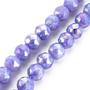 Electroplate Glass Beads Strands, Faceted, Round, Medium Slate Blue, 7.5x8mm, Hole: 1.2mm, about 50pcs/strand, 14.76 inch(37.5cm)