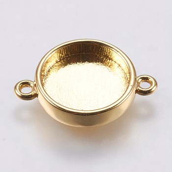 Brass Cabochon Connector Settings, Plain Edge Bezel Cups, Flat Round, Golden, Tray: 10mm, 16.5x11.6x3mm, Hole: 1.5mm