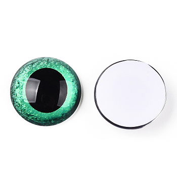 Glass Cabochons, Half Round with Eye, Aquamarine, 20x6.5mm