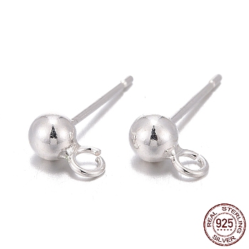 925 Sterling Silver Stud Earring Findings, with 925 Stamp, Silver, 15mm, Hole: 2mm, Pin: 0.7mm