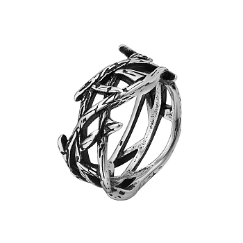 Titanium Steel Crown of Thorns Finger Ring, Easter Theme Hollow Ring for Women, Antique Silver, US Size 7(17.3mm)