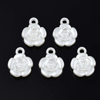 Acrylic Imitation Pearl Pendants, Flower, Creamy White, 19.5x15.5x6mm, Hole: 2mm, about 600pcs/500g