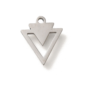 304 Stainless Steel Charms, Laser Cut, Stainless Steel Color, Triangle, 12x10x1mm, Hole: 1.2mm