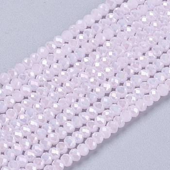 Electroplate Glass Beads Strands, Full Rainbow Plated, Faceted, Rondelle, Pink, 3x2mm, Hole: 0.8~1mm, about 185~190pcs/strand, 15.5~16 inch(39.3~40.6cm)