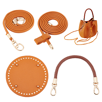 WADORN 1Pc PU Leather Bag Strap, 1 Set Imitation Leather Bag Bottoms & Purse Strap & Drawstring for Bucket Bag Set, with Iron & Alloy Findings, Chocolate
