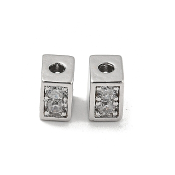 Brass with Glass Beads, Cuboid, Real Platinum Plated, 5x3.5x3.5mm, Hole: 1.4mm